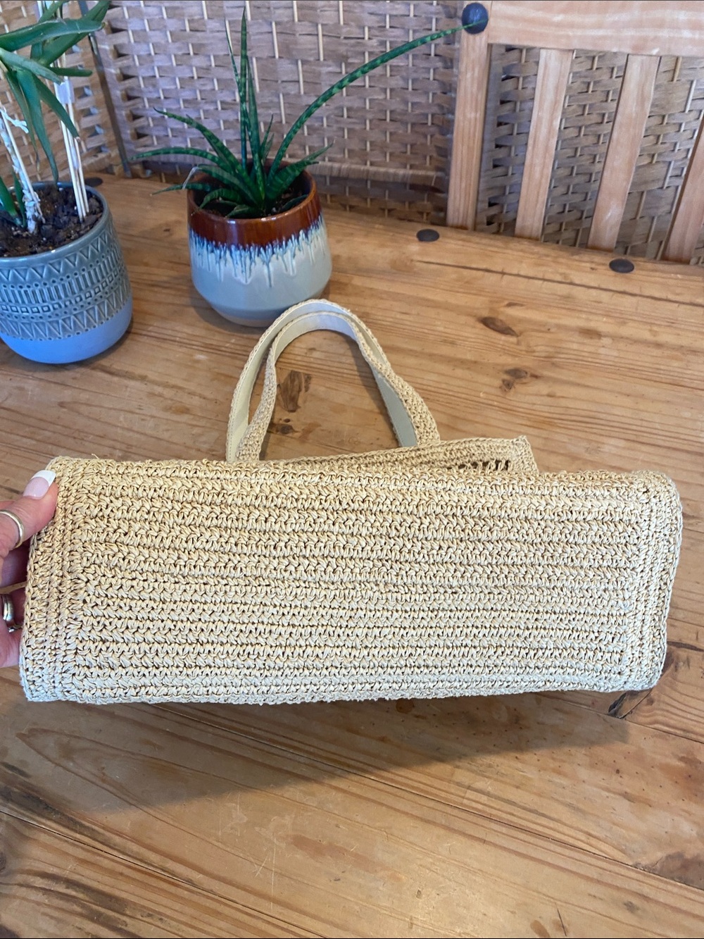 Tory Burch Cream Raffia Open-Weave Tote - Picture 8 of 17